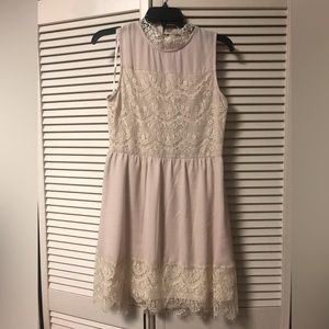 Altar’d State Cream Lace High Neck Dress - L